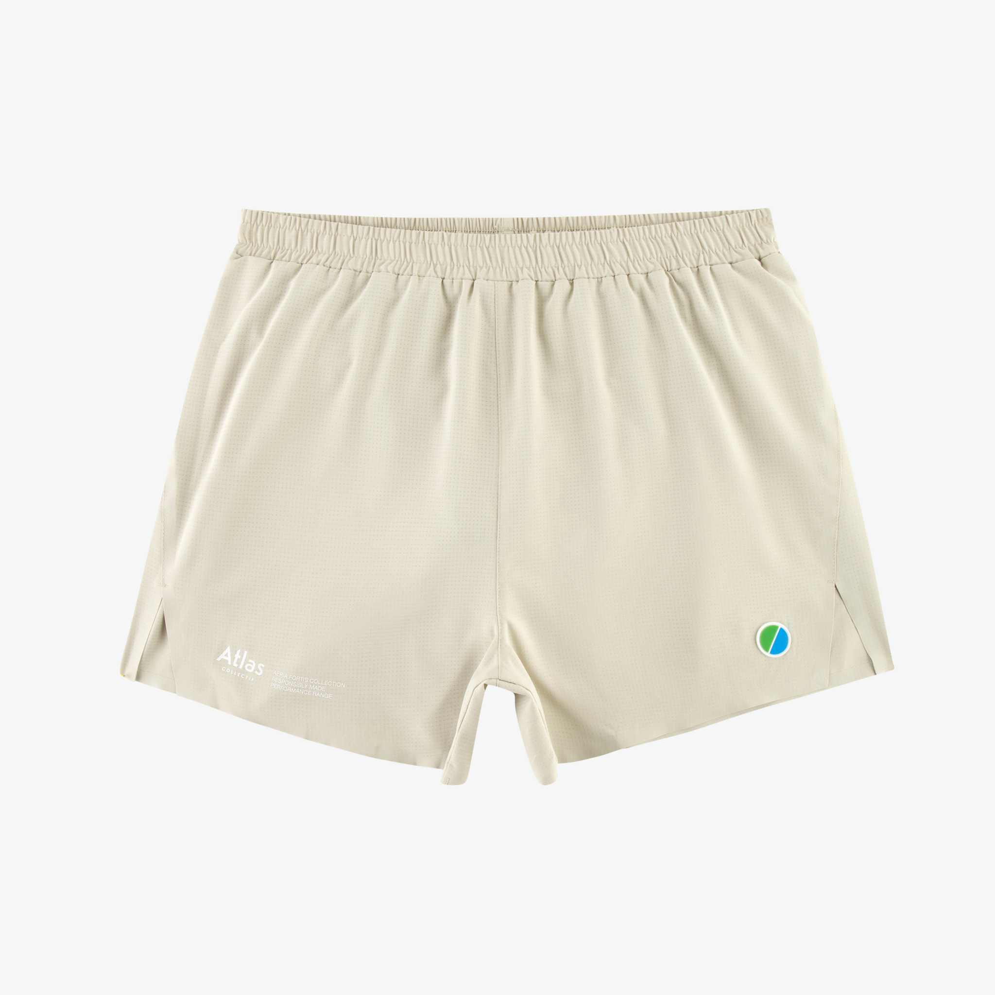 Beige Aeria Fortis 4" Race Shorts with seamless construction and zipped back pocket.